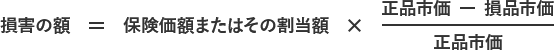 損害の額＝保険価額またはその割当額×(正品市価－損品市価)／正品市価