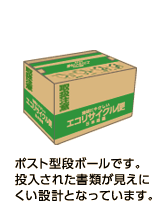 ポスト型段ボールです。投入された書類が見えにくい設計となっています。